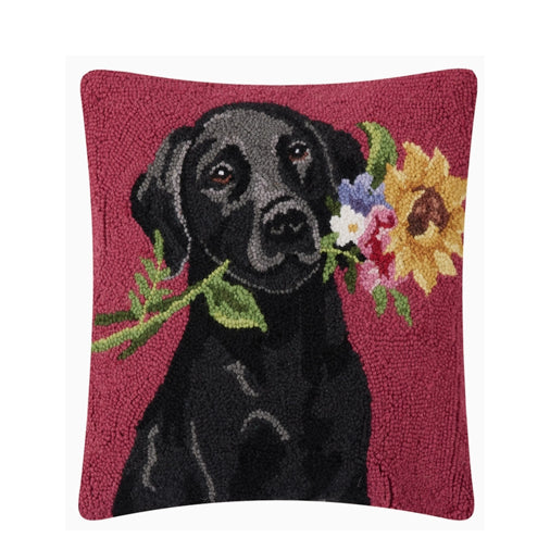 Floral Black Lab Pillow 18"