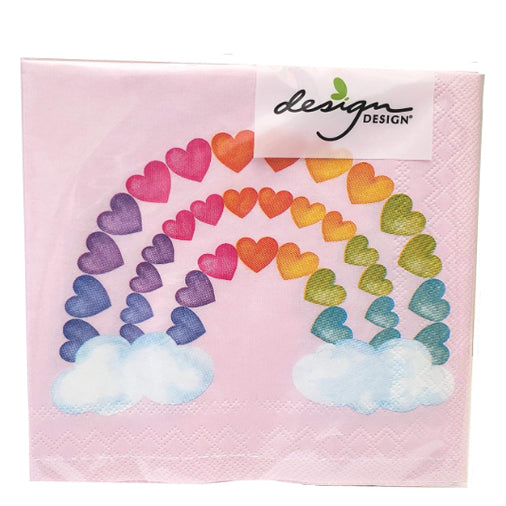 Blush Hearts Over the Rainbow Clouds Cocktail Napkins-  Pack of 20