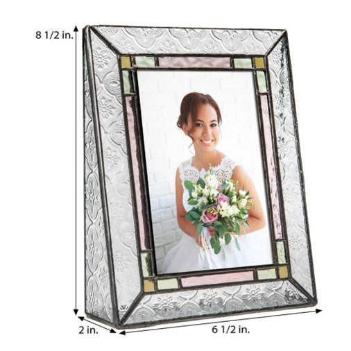 Rose and Sage Stained Glass Picture Frame, J.Devlin 4x6