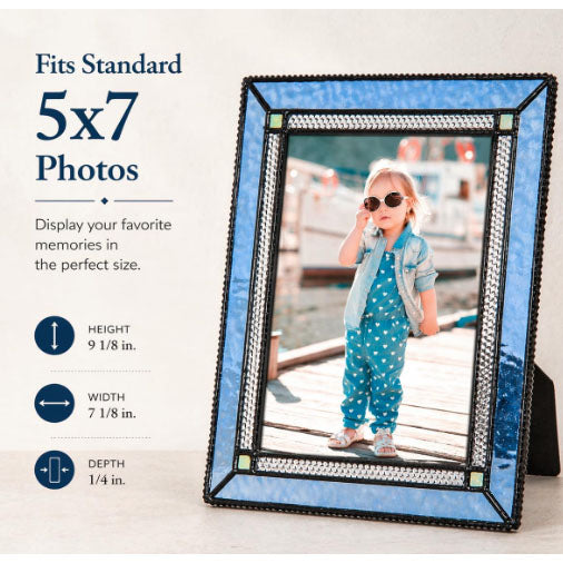 Pale Blue Stained Glass Picture Frame, J. Devlin 5x7