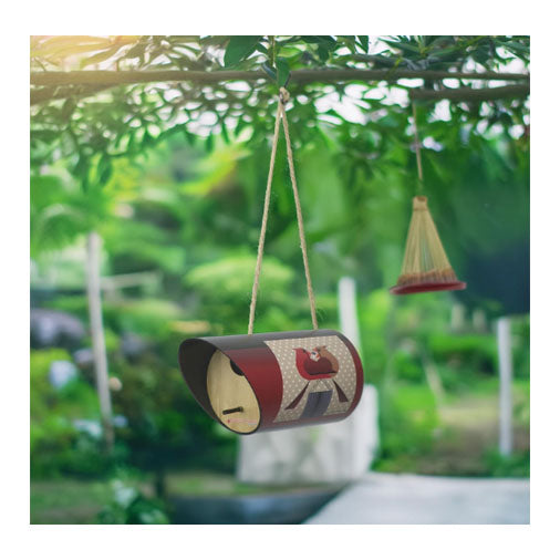 Charley Harper Mid-Century Style Birdhouse, Red Bird Romance