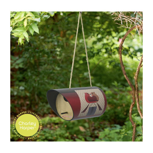 Charley Harper Mid-Century Style Birdhouse, Red Bird Romance