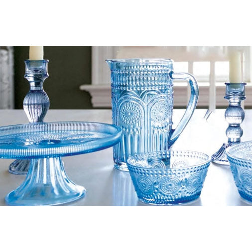 Blue Embossed Floral Pitcher