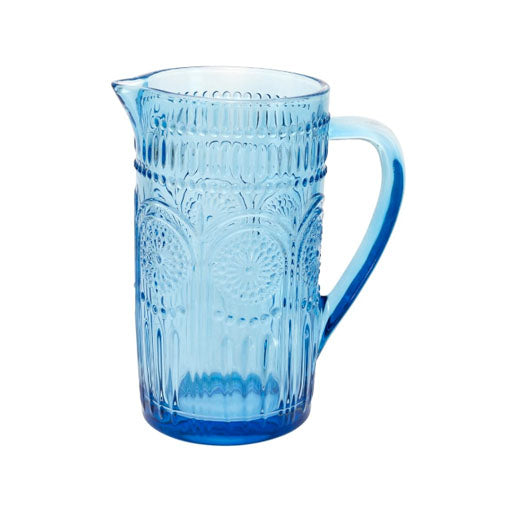 Blue Embossed Floral Pitcher