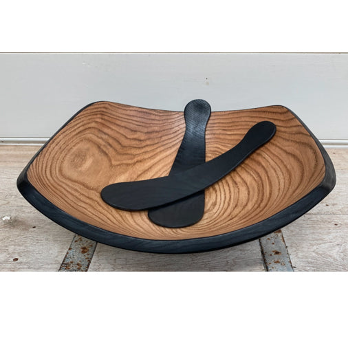 13" Square Two Toned Oak Bowl