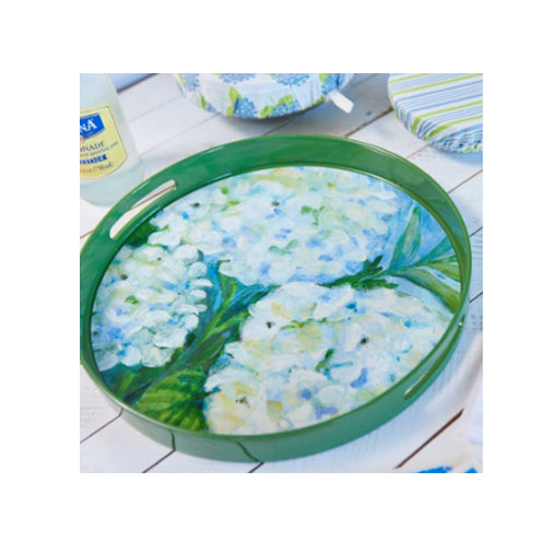 White Hydrangeas Round Tray