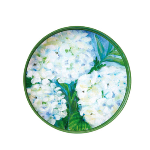 White Hydrangeas Round Tray