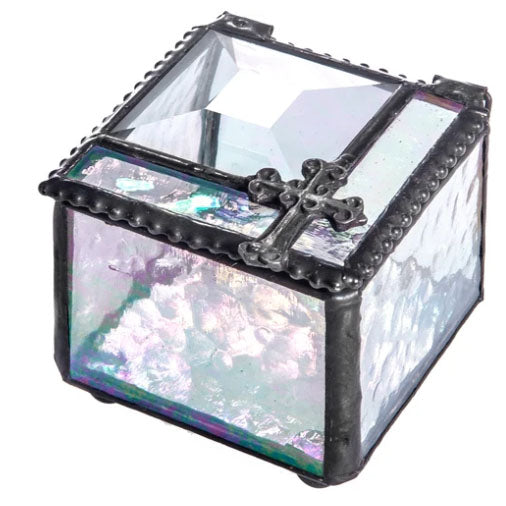 Glass Rosary Box with Cross, J.Devlin