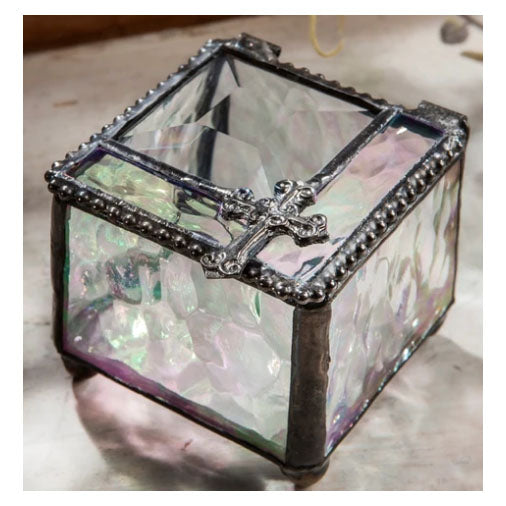 Glass Rosary Box with Cross, J.Devlin