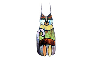River of Goods - Cecilia the Cat Multicolor Stained Glass Window Panel