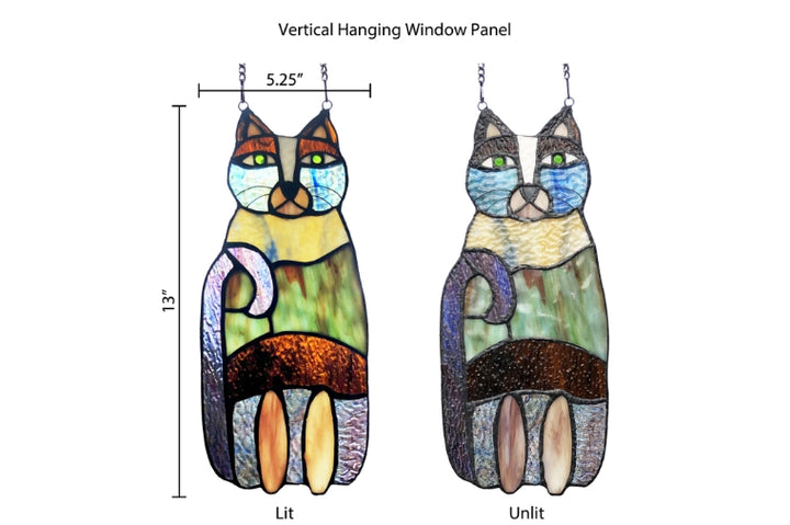 River of Goods - Cecilia the Cat Multicolor Stained Glass Window Panel