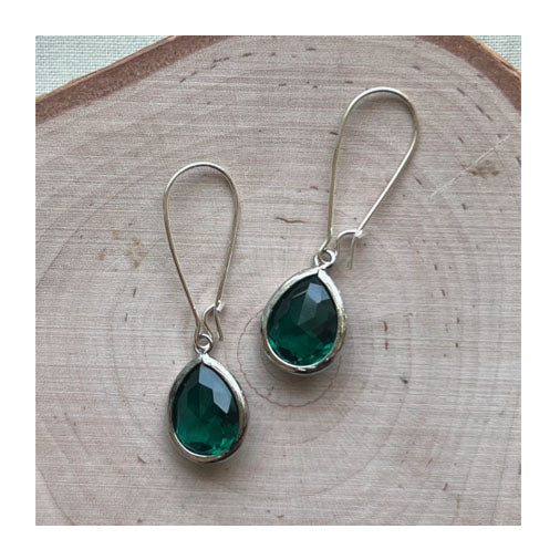 Dana Herbert Jane Bezel Glass Earrings, Emerald