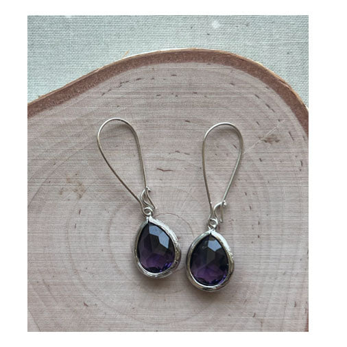 Dana Herbert Jane Bezel Glass Earrings, Purple