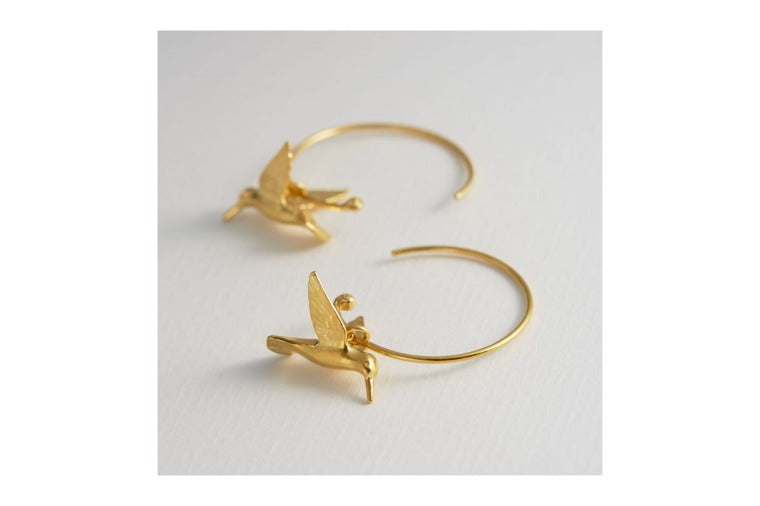 Alex Monroe - Hummingbird Hoop Earrings - Gold