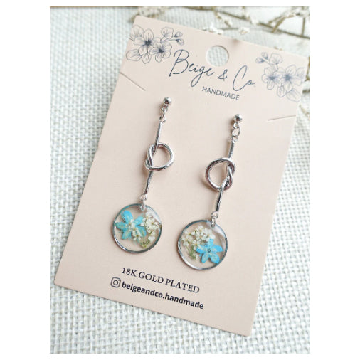 Mini Blue Silver Knot Earrings