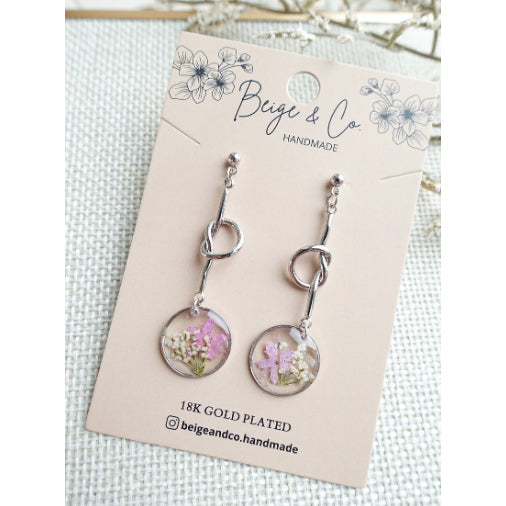 Mini Pink Silver Knot Earrings
