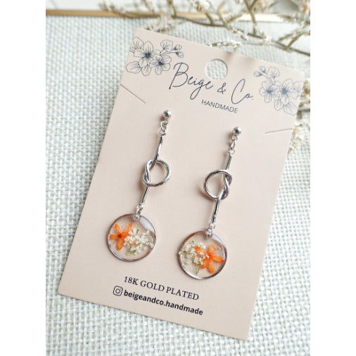 Mini Orange Silver Knot Earrings