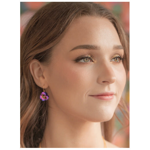 Holly Yashi Garden Pansy Drop Earrings- Vintage Burgundy
