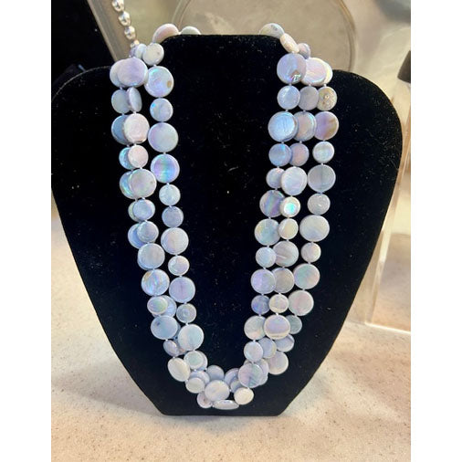 Sea Lily Blue 3 Strand Mother of Pearl Necklace