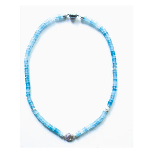 Sea Lily Aqua Quartz Beaded Necklace with Coin Pearl