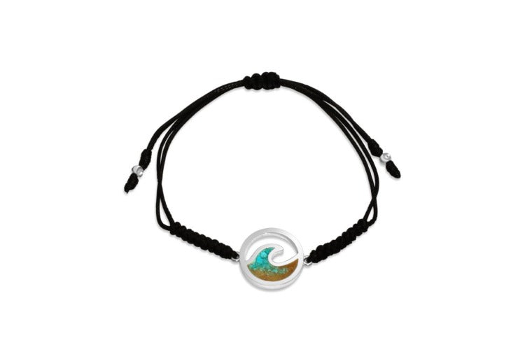 Dune - Wave Black Cord Bracelet - White Sands Beach and Turquoise