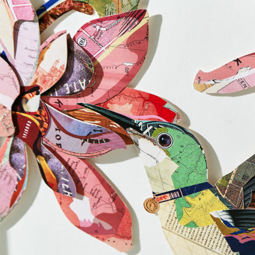 Hummingbird Paper Collage Wall Art