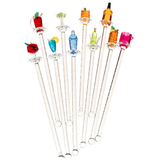 Happy Hour Acrylic Swizzle, Sticks Set of 10