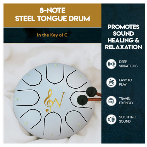 Wise Harmony 6 inch Steel Tongue Drum, White