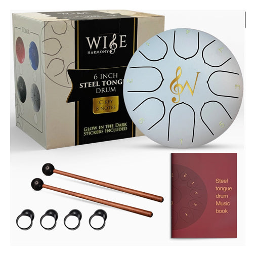 Wise Harmony 6 inch Steel Tongue Drum, White