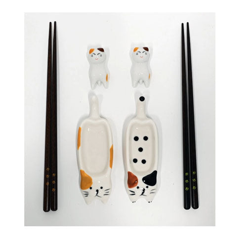 Cat 6-Piece Chopsticks, Sauce Dish & Rest Gift Set