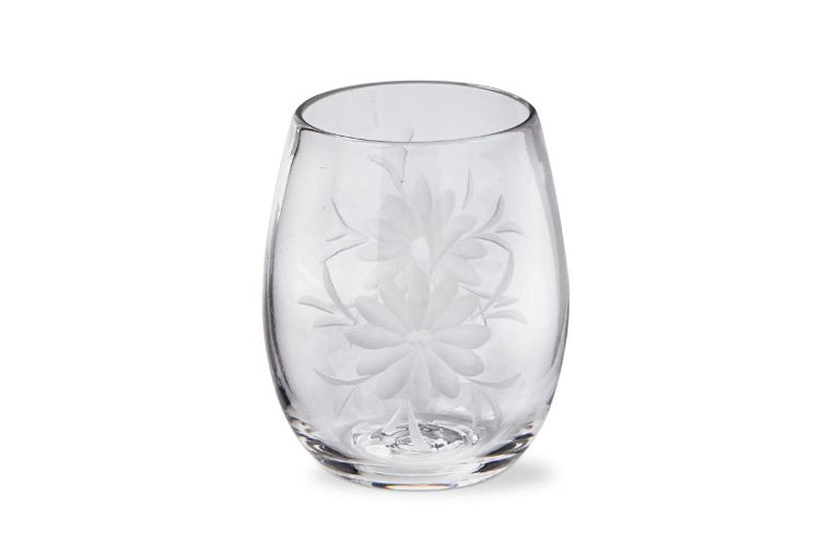 Fleur Etched Stemless Wine Glass - TAG