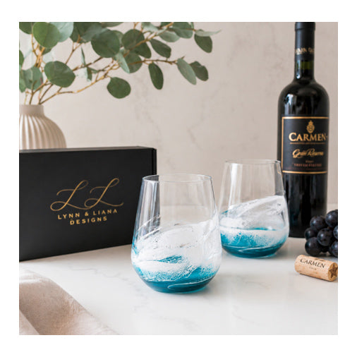 Lynn & Liana Stemless Wine Glass Set, Ocean Vibes