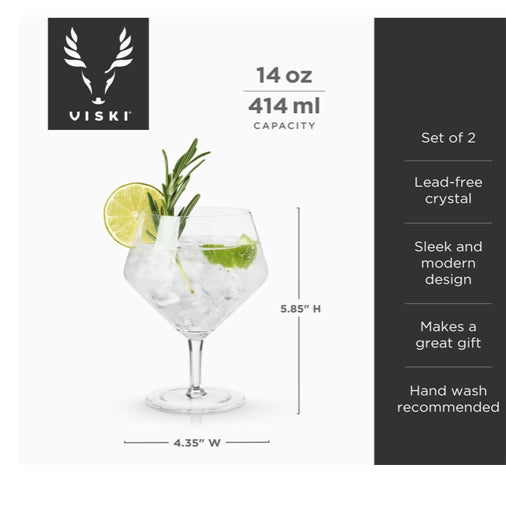 Raye™ Stemmed Angled Crystal Gin and Tonic Glasses Set of 2