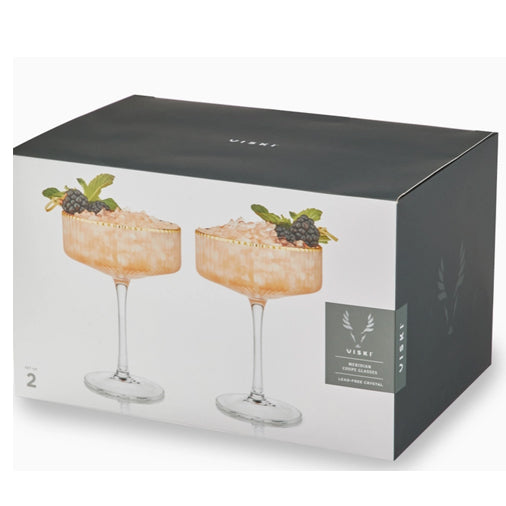 Gold Rimmed Crystal Coupe Glasses Set of 2
