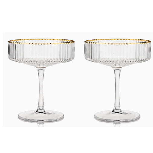 Gold Rimmed Crystal Coupe Glasses Set of 2