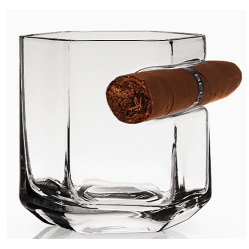 Crystal Whiskey Glass with Built in Cigar Holder