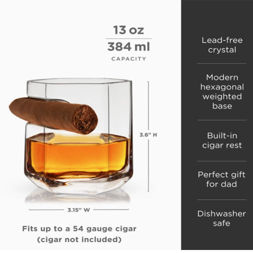 Crystal Whiskey Glass with Built in Cigar Holder