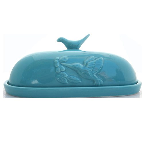 Teal Hummingbird Butter Dish