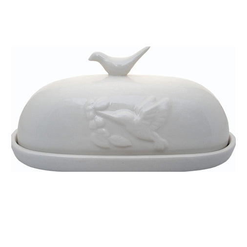 White Hummingbird Butter Dish