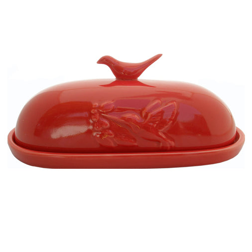 Red Hummingbird Butter Dish