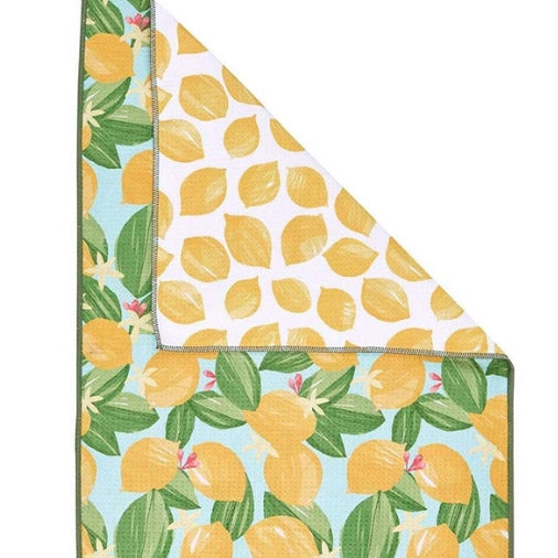 Lemon Blossoms Blu Kitchen Tea Towel