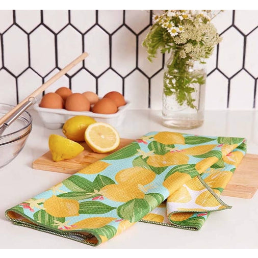 Lemon Blossoms Blu Kitchen Tea Towel