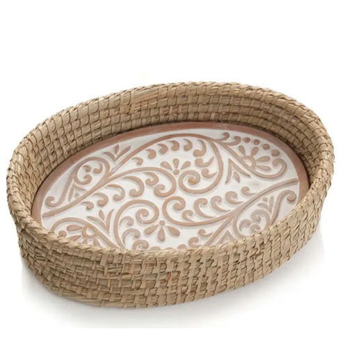 Double Vine Bread Warmer – Terracotta Stone & Woven Kaisa Grass Basket
