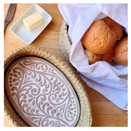 Double Vine Bread Warmer – Terracotta Stone & Woven Kaisa Grass Basket