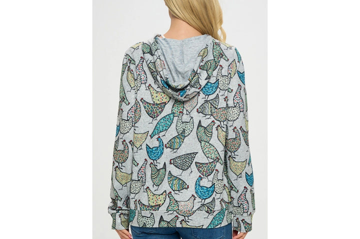 Chicken Print Hoodie with Pockets