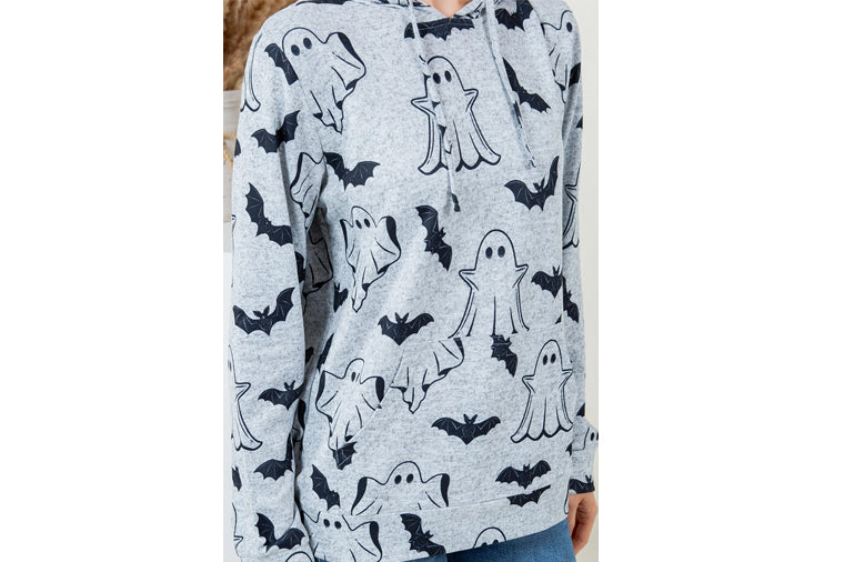 Halloween Ghost and Bat Hoodie with Pockets