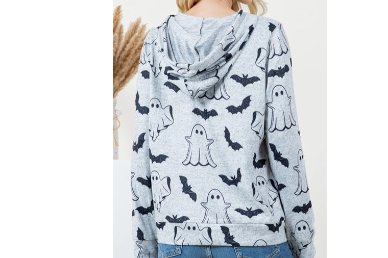 Halloween Ghost and Bat Hoodie with Pockets