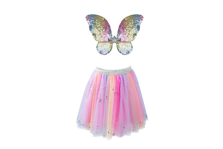 Rainbow Sequin Skirt, Wings and Wand