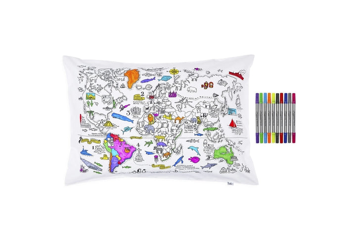 World Map Color-In Pillowcase