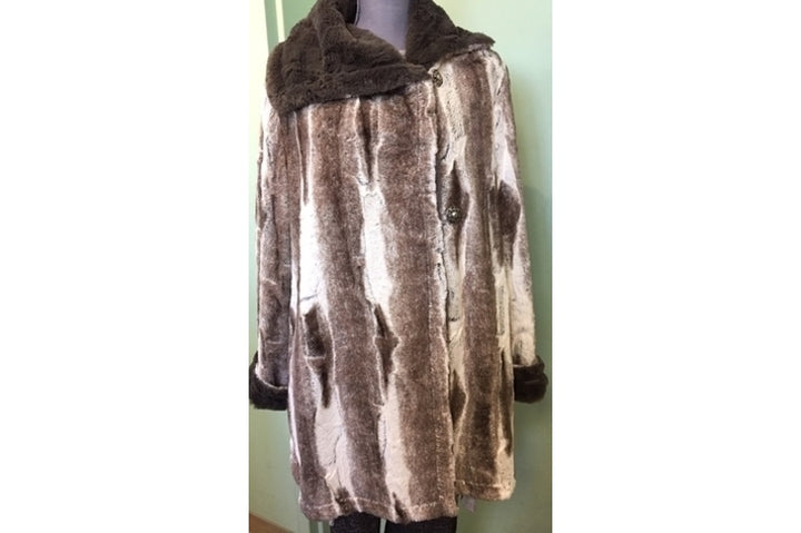 Pandemonium Gray and Birch Reversible Faux Fur Swing Coat